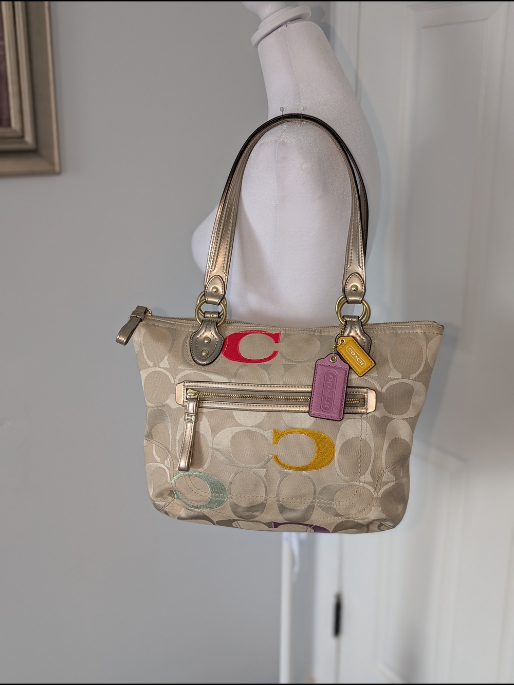 Coach Poppy Embossed Signature Logo Multicolor Tote